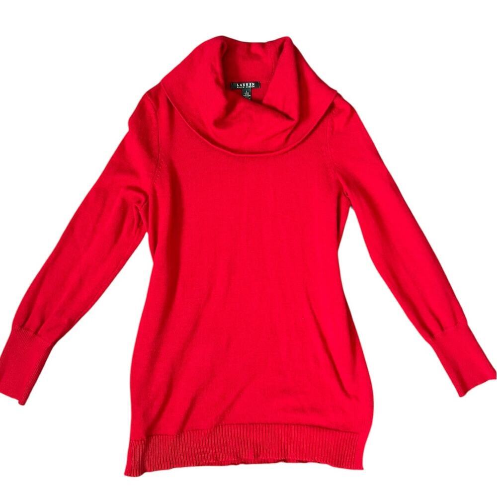 Lauren Ralph Lauren Red Cowl Neck Wool Blend Sweater Size Large Womens